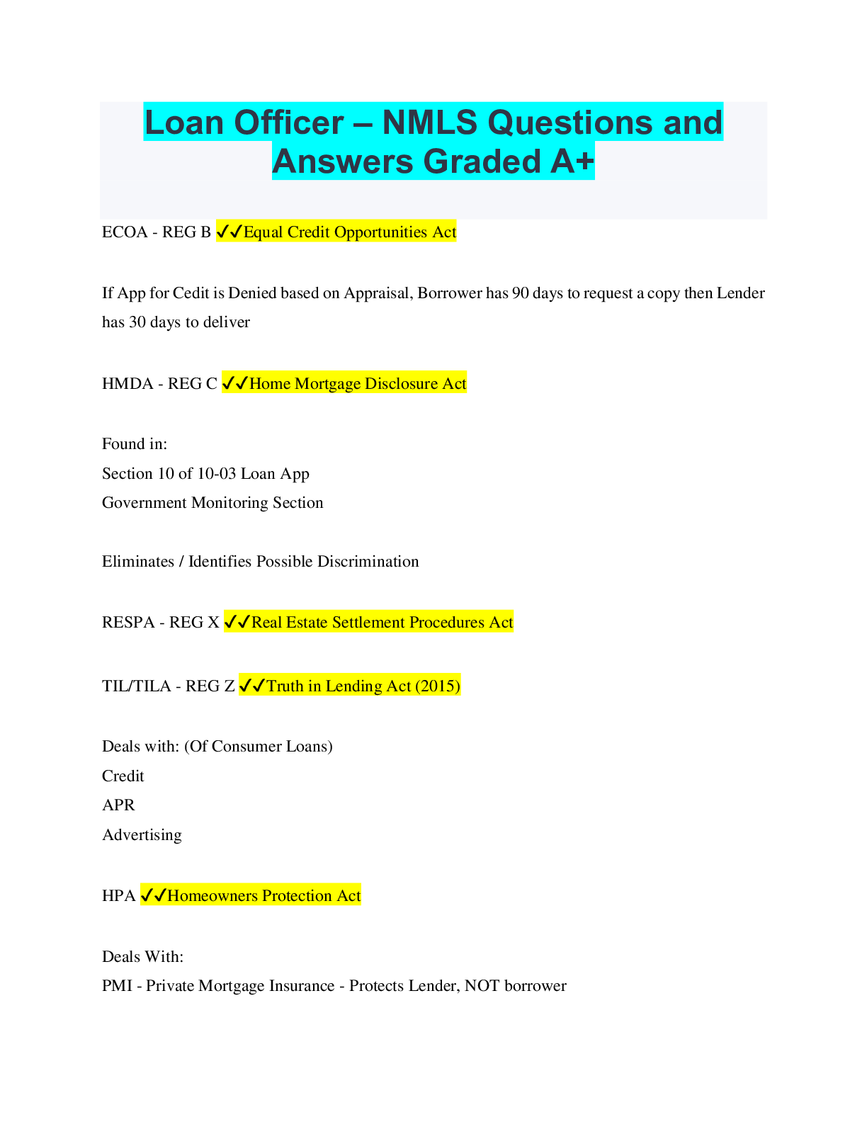 Preview image for Loan Officer – NMLS Questions and Answers Graded A+